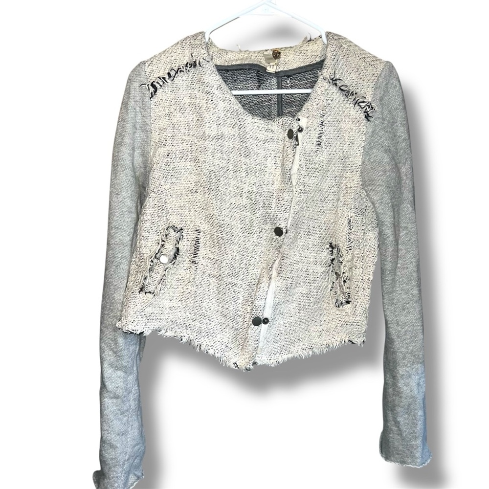 We The Free Free People Tweed Cropped Jacket Raw Edge Gray Sleeve Women’s S/M